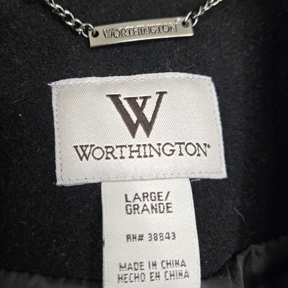 Worthington Black Wool Blend Button Front Winter Dress Coat Size Large NWT - Picture 5 of 11